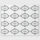Minimalistisch zwart-wit  Damask Monogram Cadeaupapier (Vlak)
