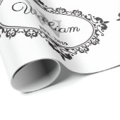 Minimalistisch zwart-wit  Damask Monogram Cadeaupapier (Rol Hoek)