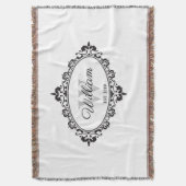 Minimalistisch zwart-wit Damask Monogram Deken (Voorkant Verticaal)