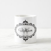 Minimalistisch zwart-wit  Damask Monogram Koffiemok (Center)