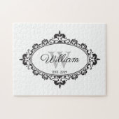 Minimalistisch zwart-wit  Damask Monogram Legpuzzel (Horizontaal)