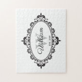 Minimalistisch zwart-wit  Damask Monogram Legpuzzel (Verticaal)