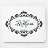 Minimalistisch zwart-wit  Damask Monogram Muismat (Voorkant)