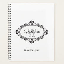 Minimalistisch zwart-wit  Damask Monogram