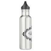 Minimalistisch zwart-wit Damask Monogram Waterfles (Links)