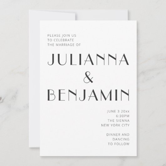 Minimalistisch zwart-wit deco-cacheweddenschap kaart (Voorkant)