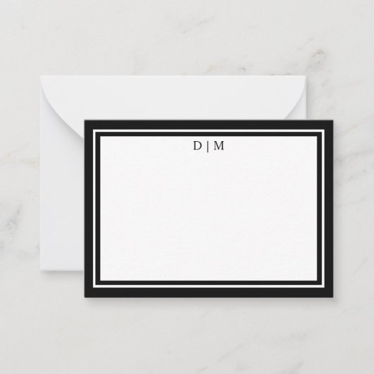 Minimalistisch zwart-wit dubbelgrens monogram notitiekaartje (Voorkant)