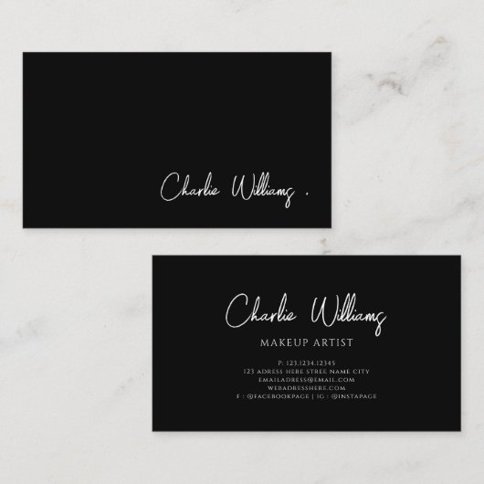 Minimalistisch zwart-wit, eenvoudig bedrijfsscript visitekaartje (Voorkant / Achterkant)