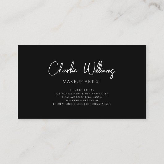 Minimalistisch zwart-wit, eenvoudig bedrijfsscript visitekaartje (Achterkant)