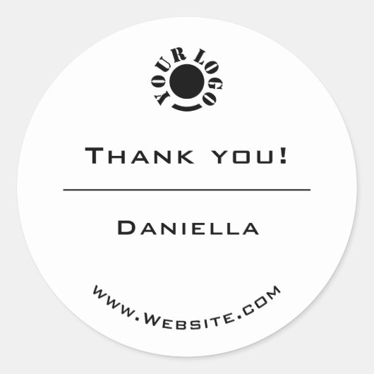 Minimalistisch zwart-wit Eenvoudig Dank u Logo Ronde Sticker (Voorkant)