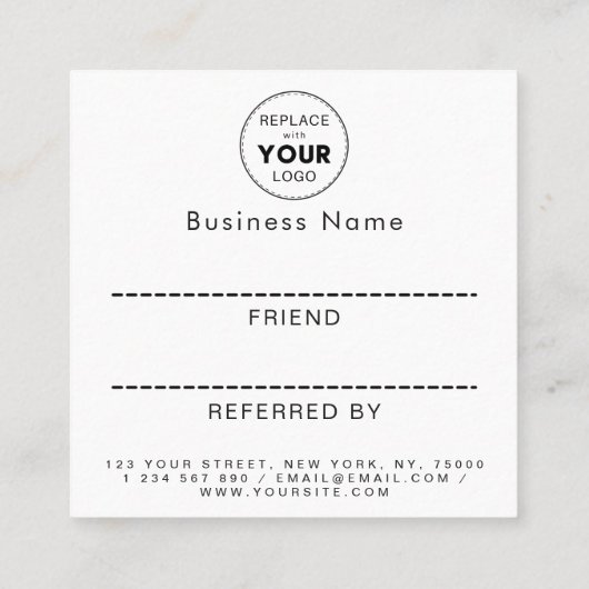 Minimalistisch zwart wit, eenvoudig schoon Logo to Aanbevelingskaartje (Achterkant)