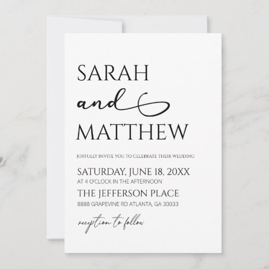 Minimalistisch zwart wit eenvoudige elegante bruil kaart (Voorkant)