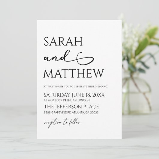 Minimalistisch zwart wit eenvoudige elegante bruil kaart (Staand voorkant)