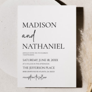 Minimalistisch zwart wit eenvoudige elegante bruil kaart