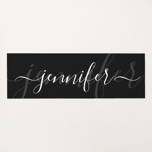 Minimalistisch Zwart Wit Elegant Naam Script Yogamat (Achterkant (horizontaal))