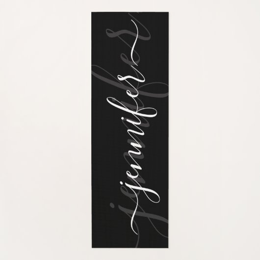 Minimalistisch Zwart Wit Elegant Naam Script Yogamat (Voorkant)