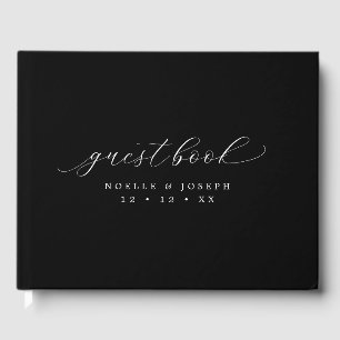 Minimalistisch zwart-wit Elegant Script bruiloft Gastenboek