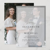 Minimalistisch zwart-wit Faux Vellum Photo Weddens Kaart (Voorkant / Achterkant)