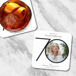 Minimalistisch zwart wit foto 70e verjaardagsfeest kartonnen onderzetters