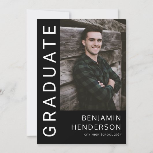 Minimalistisch zwart-wit foto Afstuderen Aankondiging (Voorkant)