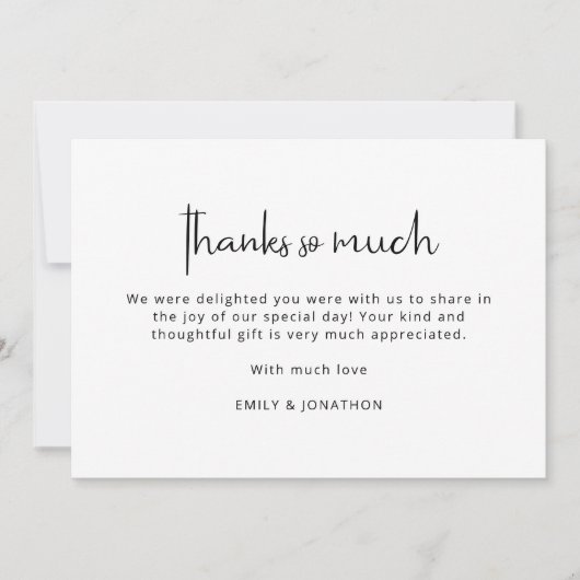 Minimalistisch zwart wit foto bruiloft dank u kaart (Voorkant)