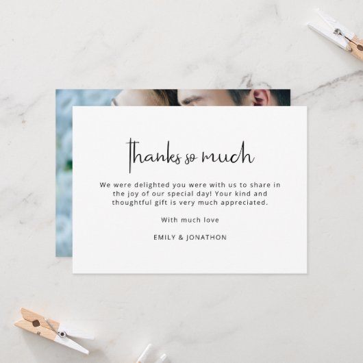 Minimalistisch zwart wit foto bruiloft dank u kaart (Voorkant / Achterkant in situ)