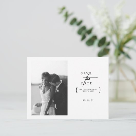 Minimalistisch zwart-wit foto Opslaan datum Briefkaart (Staand voorkant)