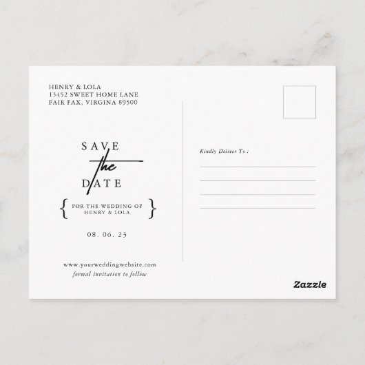 Minimalistisch zwart-wit foto Opslaan datum Briefkaart (Achterkant)