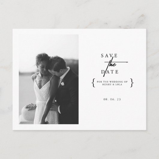 Minimalistisch zwart-wit foto Opslaan datum Briefkaart (Voorkant)