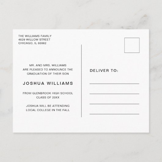 Minimalistisch zwart-wit fotocollage Afstuderen Aankondigingskaart (Achterkant)