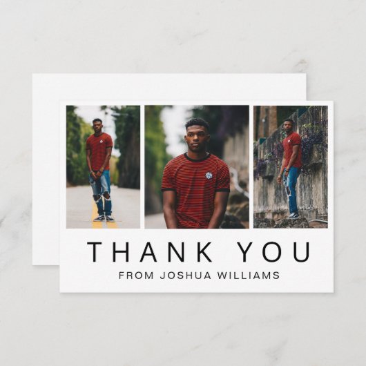 Minimalistisch zwart-wit fotocollage Afstuderen Bedankkaart (Voorkant / Achterkant)