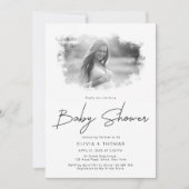 Minimalistisch zwart-wit fotoscript Baby shower Kaart (Voorkant)