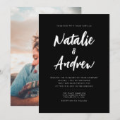 Minimalistisch zwart-wit fotoscript bruiloft kaart (Voorkant / Achterkant)