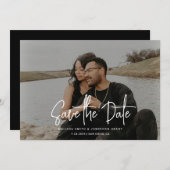 Minimalistisch zwart-wit fotoscript bruiloft save the date (Voorkant / Achterkant)