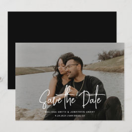 Minimalistisch zwart-wit fotoscript bruiloft save the date