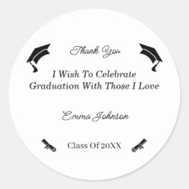 Minimalistisch zwart-wit Gepersonaliseerd Afstuder Ronde Sticker