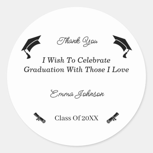 Minimalistisch zwart-wit Gepersonaliseerd Afstuder Ronde Sticker (Voorkant)