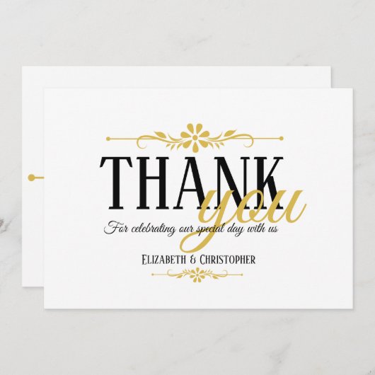 Minimalistisch zwart wit goud bruiloft bedankje bedankkaart (Voorkant / Achterkant)