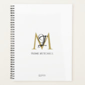 Minimalistisch Zwart Wit Goud Monogram Naam Modern Planner (Voorkant)