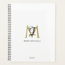 Minimalistisch Zwart Wit Goud Monogram Naam Modern Planner