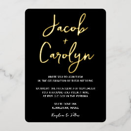 Minimalistisch zwart-wit gouden huwelijk folie uitnodiging