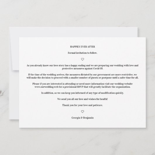 Minimalistisch zwart-wit grappig, laatste citaatfo save the date (Achterkant)