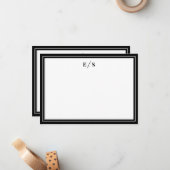 Minimalistisch zwart-wit grensmonogram notitiekaartje (Voorkant / Achterkant in situ)
