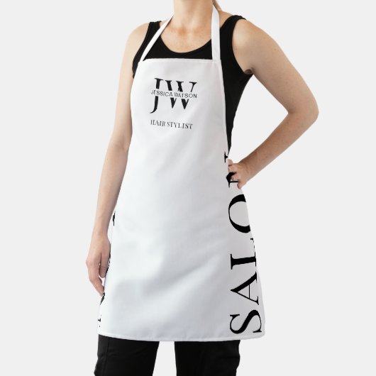 Minimalistisch zwart-wit haar salonnaam Monogram Schort (Insitu)
