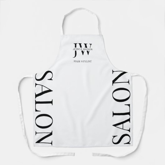 Minimalistisch zwart-wit haar salonnaam Monogram Schort (Voorkant)