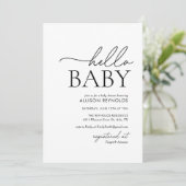 Minimalistisch zwart-wit Hallo Baby shower Kaart (Staand voorkant)