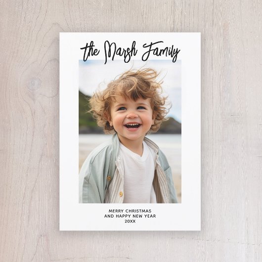 Minimalistisch zwart-wit handgeschreven script feestdagenkaart