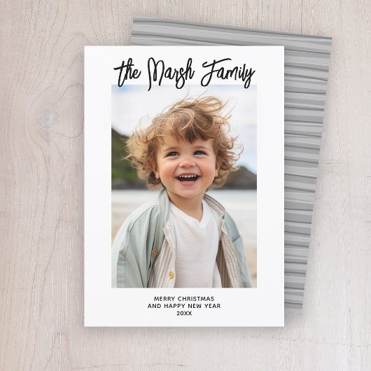 Minimalistisch zwart-wit handgeschreven script feestdagenkaart