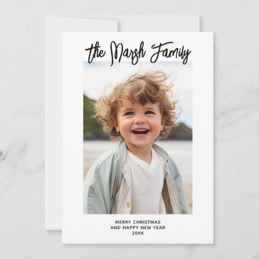 Minimalistisch zwart-wit handgeschreven script feestdagenkaart (Voorkant)