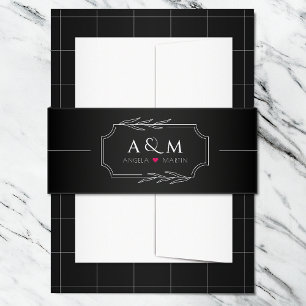 Minimalistisch zwart wit hart uitnodigingen wikkel